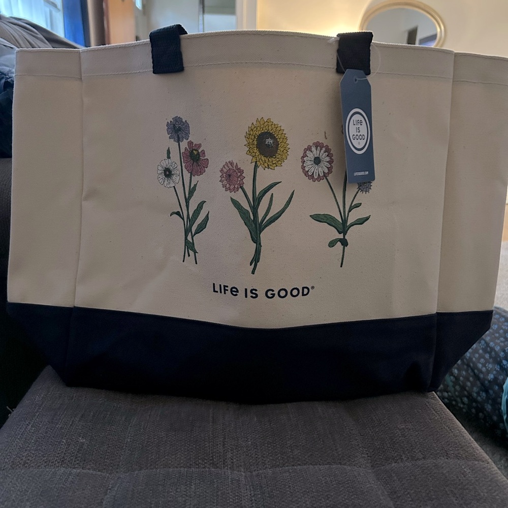 Life is Good Floral Canvas Tote Bag - Picture 6 of 6